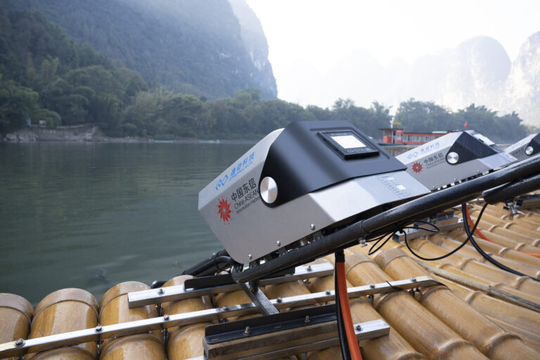 ePropulsion’s bamboo raft on the Guilin Li River in China.