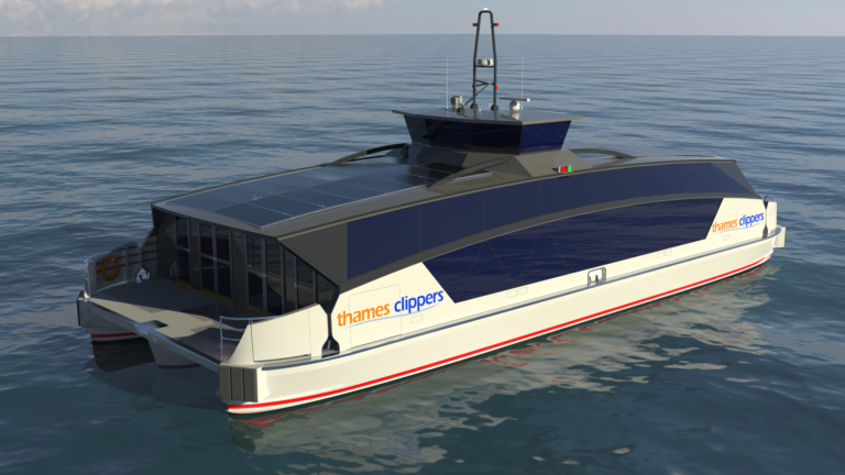 A stern quarter render of the CoCo Cross River vessel.