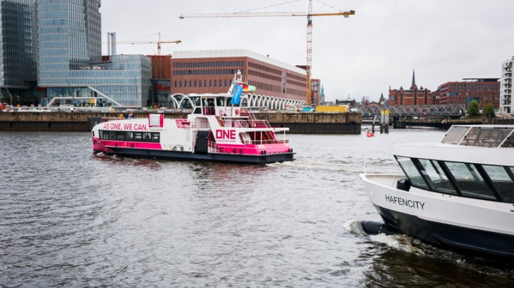 First of three hybrid ferries christened by Hadag at the Port of Hamburg