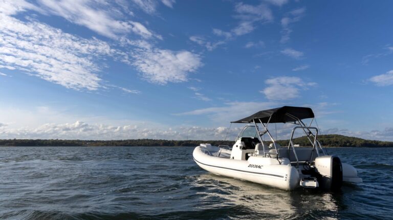 A Zodiac Nautic RIB on the open water on a sunny day