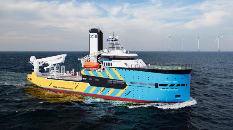 An artist render of the new Innovation Series class of multi-purpose accommodation support vessel (MP-ASV) to be built by Damen for Windcat