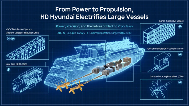 HD Hyundai advances electric propulsion technology for large vessels.