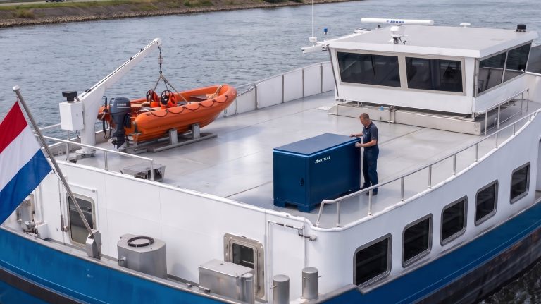 Wattlab WeStack battery pack on the deck of a ship.