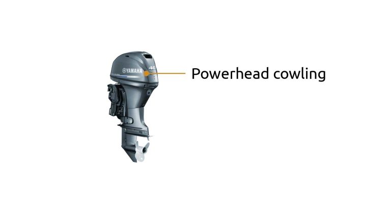 Yamaha develops outboard material that cuts motor moulding time by 20% A Yamaha outboard motor shown in profile against a white background with 'powerhead cowling' written on the right hand side.