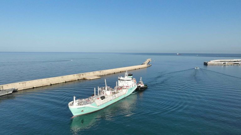 The Green Pearl vessel at the Port of Civitavecchia.