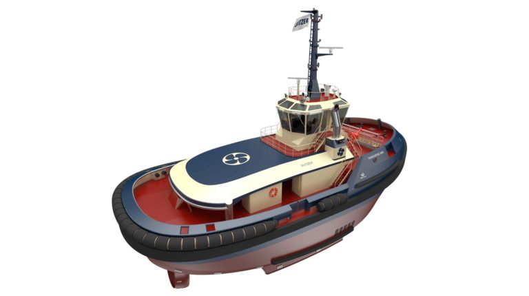 Promo profile image of a Svitzer TRAnsverse tug against a white background.
