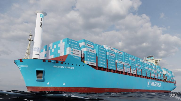 CGI-generated image of a 8,700 TEU Maersk Lima class vessel.
